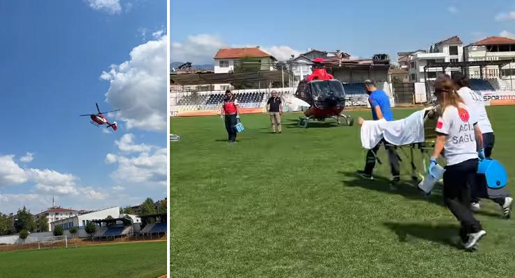 İş kazasında yaralanan gence ambulans helikopter yetişti