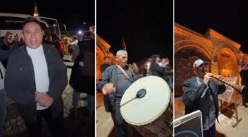 Deveciler Hanı önünde, Tokat usulü, Davul zurna ile karşılama