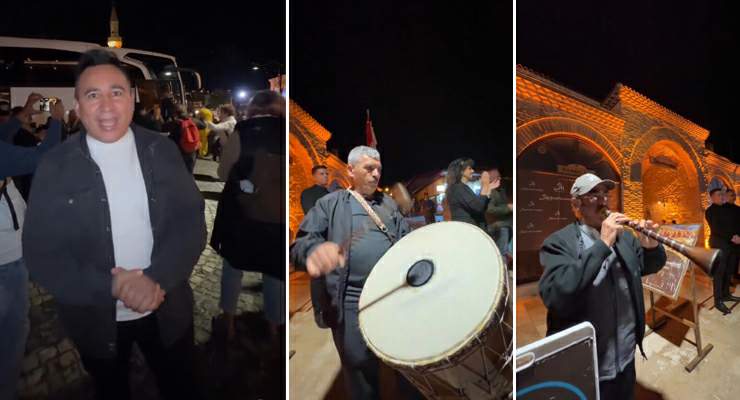 Deveciler Hanı önünde, Tokat usulü, Davul zurna ile karşılama