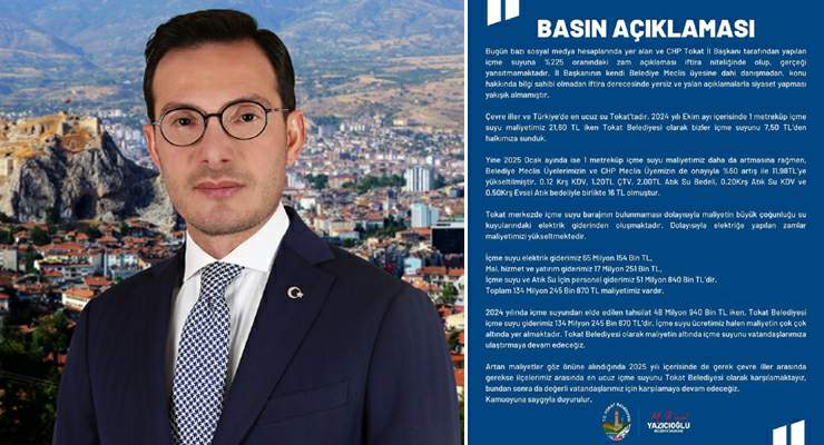 Tokat Belediyesi, CHP İl Başkanı Kurtgöz’e cevap verdi