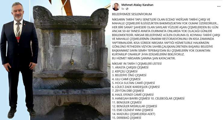 Niksarlı bir vatandaş, Başkan Semih Tepebaşı’na ‘Tarihi Niksar Çeşmeleri’ni hatırlattı