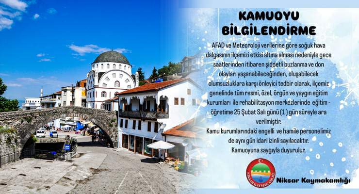 Niksar’da kötü hava durumu sebebiyle eğitime 1 gün ara verildi