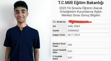 Amil Enes Korkmaz, Türkiye birincisi olarak Galatasaray Lisesi’ne yerleşti