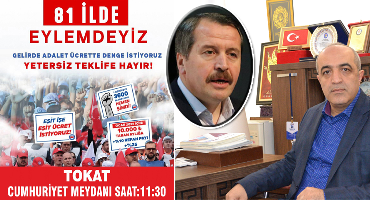 Tokat’ta Memur-Sen yetersiz zam teklifine tepki olarak meydana iniyor