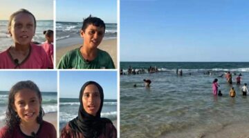 Yardım getirecek aktivistleri sahilde umutla bekleyen Gazzeli çocuklar