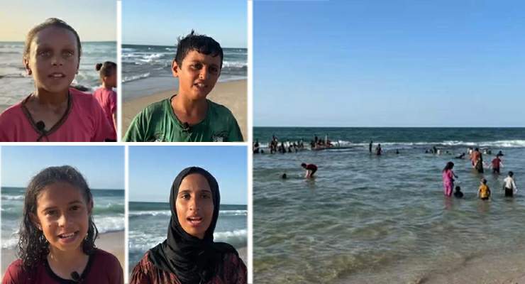 Yardım getirecek aktivistleri sahilde umutla bekleyen Gazzeli çocuklar