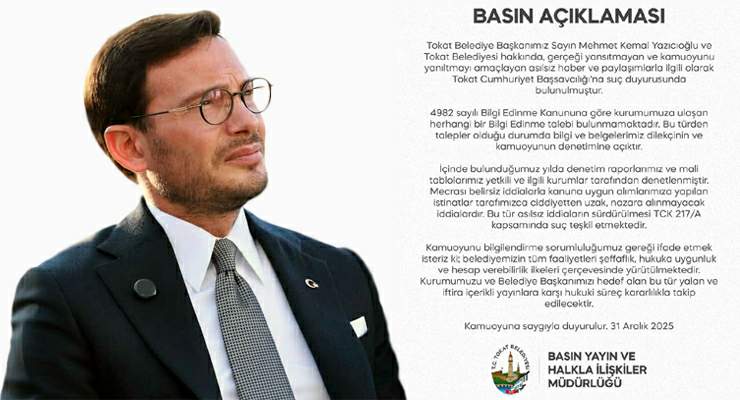 Tokat Belediyesi’nden asılsız haber ve paylaşımlara suç duyurusu