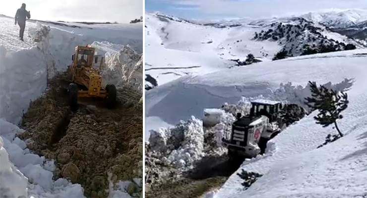 Kar iş makinelerinin boyunu aştı, Kapalı yollar böyle açıldı