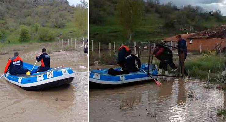 Almus’ta evlerinde mahsur kalan vatandaşlar AFAD botları ile kurtarıldı