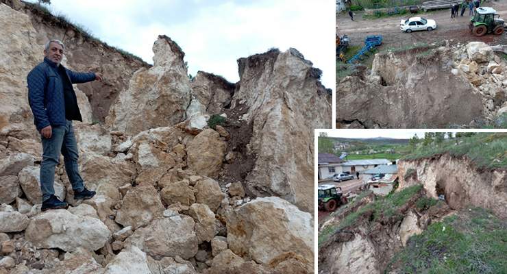 Tokat’ta köy girişindeki heyelan korkuttu
