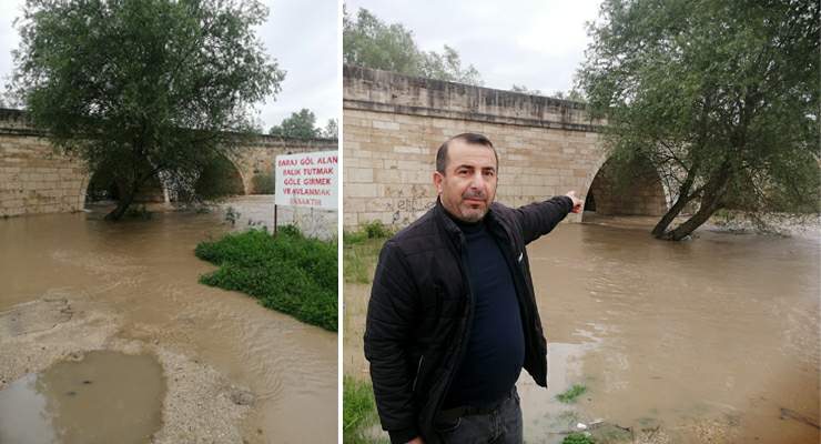 Kelkit Çayı’nın debisi yükseldi, 8 asırlık köprünün ayakları sular altında kaldı