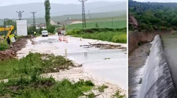 Zile’de Belpınar Barajı taştı, yollar göle döndü