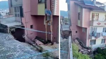 Çöken istinat duvarı binada hasar oluşturdu