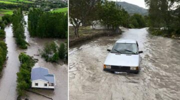 Tokat’ta taşkında mahsur kalan araç son anda kurtarıldı