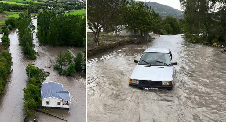 Tokat’ta taşkında mahsur kalan araç son anda kurtarıldı