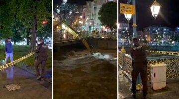 Tokat’ta Atatürk Köprüsü, taşkın riskine karşı yaya trafiğine kapatıldı