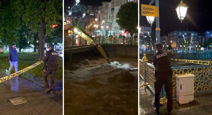 Tokat’ta Atatürk Köprüsü, taşkın riskine karşı yaya trafiğine kapatıldı