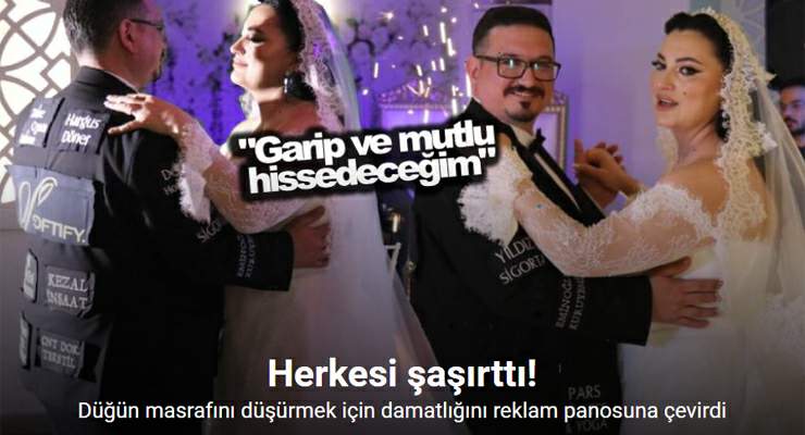 Düğün masrafını düşürmek için damatlığını reklam panosuna çevirdi
