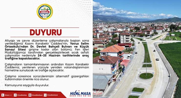 Erbaa’da Kazım Karabekir Caddesi iki gün trafiğe kapandı
