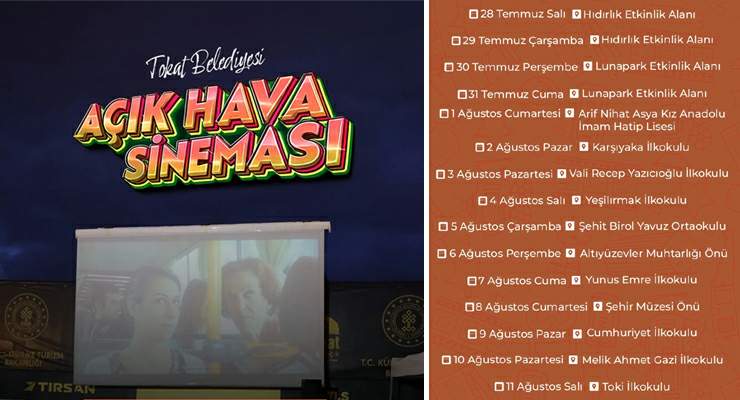 Tokat Belediyesi’nden yaz akşamlarına “Açık Hava Sinema” keyfi