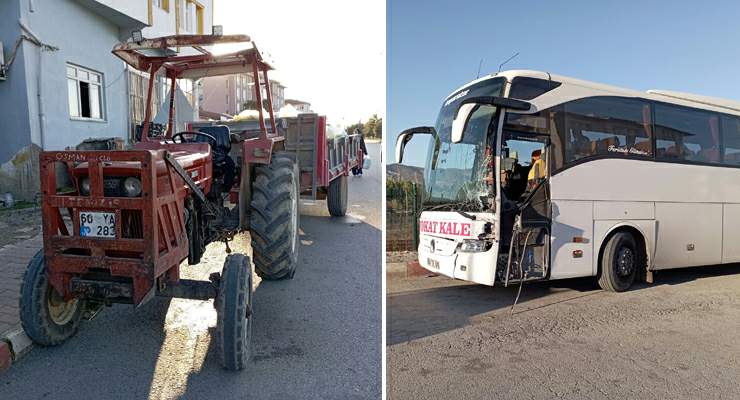 Tokat’ta otobüs ile traktör çarpıştı: 1 yaralı