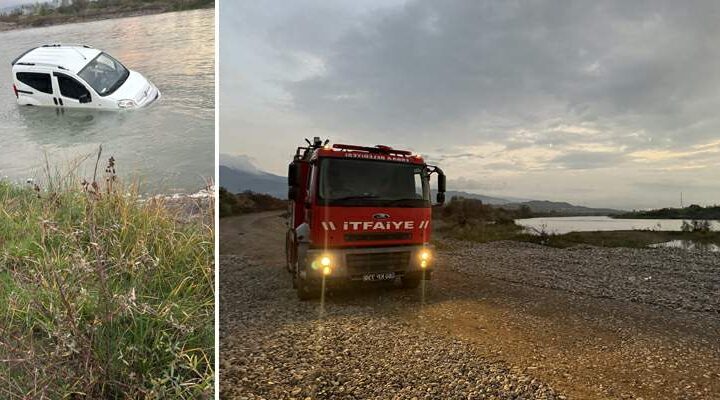 Balık tutmaya gittikleri çayda su seviyesinin yükselmesi ile otomobil mahsur kaldı
