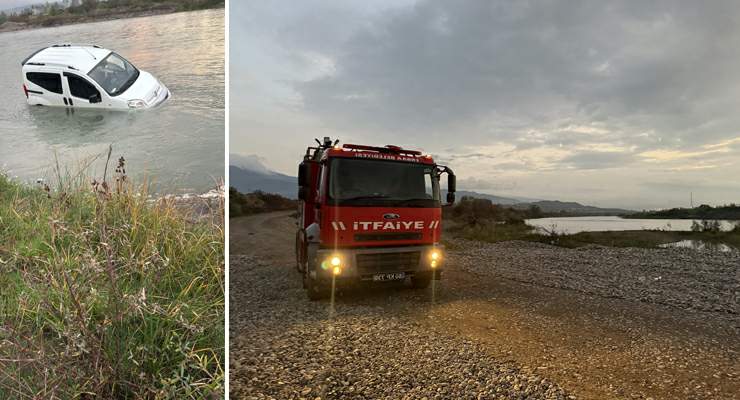 Balık tutmaya gittikleri çayda su seviyesinin yükselmesi ile otomobil mahsur kaldı